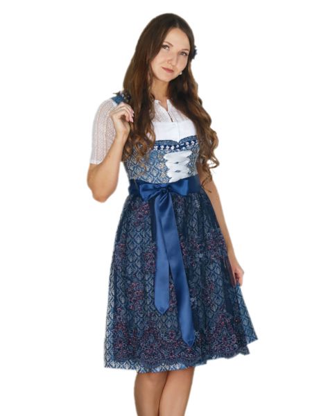 Dirndl midi 60 cm Dattenhausen dunkelblau blau silber Fuchs