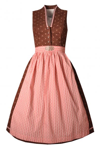 B-Ware / 2. Wahl - Dirndl midi 68cm Achmühl braun rosa hochgeschlossen Marjo