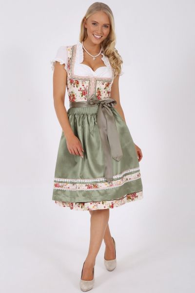 B-Ware / 2. Wahl - Dirndl midi 60 cm Vintage Flower creme grün Krüger Madl