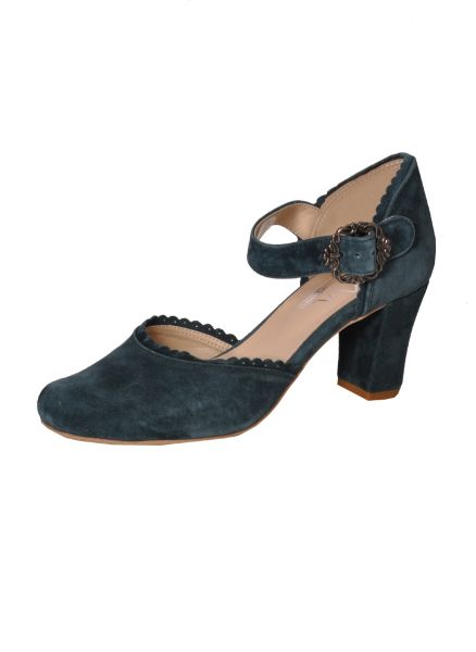 B-Ware / 2. Wahl - Trachten Pumps Spielhof aqua blau Riemchen Hirschkogel