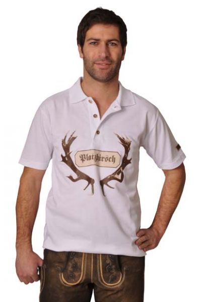 Trachten Poloshirt Platzhirsch weiß OS Trachten