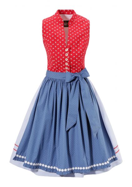 Dirndl midi hochgeschlossen 60 cm Rothenbuch rot blau Hammerschmid