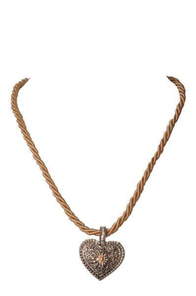 Dirndlkette Leidersbach gold beige Herz mit Edelweiß