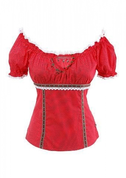 Trachtenbluse Mitteleschenbach rot Kurzarm Carmenbluse Krüger