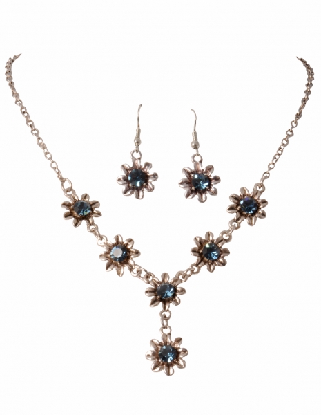 Trachtenkette Nordheim 2-tgl. Collier m. Ohrhänger blau dunkelblau v. Wolkenweiss