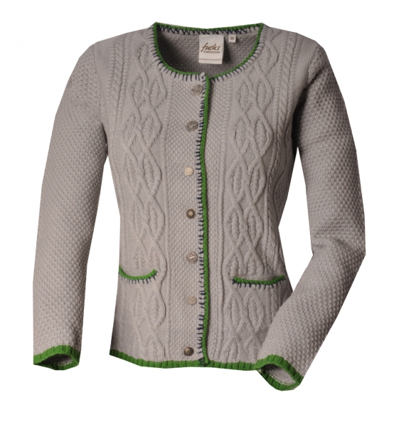 Trachtenjacke Trachten Strickjacke Oerlenbach grau grün Zopfmuster Fuchs