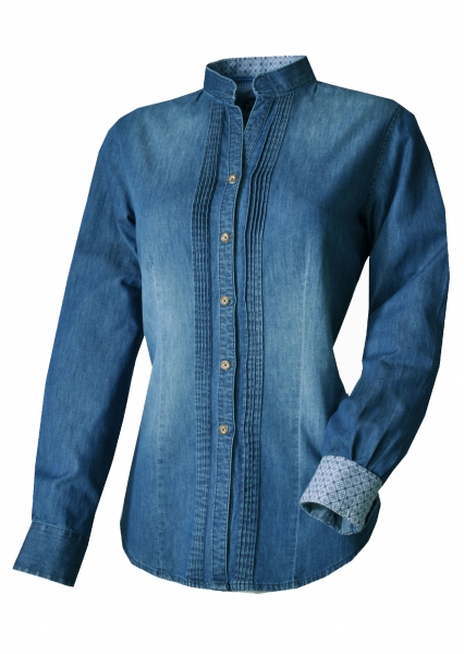 Trachtenbluse Auhausen jeansblau Langarm OS Trachten