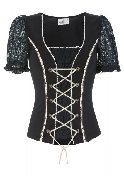 Trachtenbluse Efira schwarz beige Kurzarm Marjo