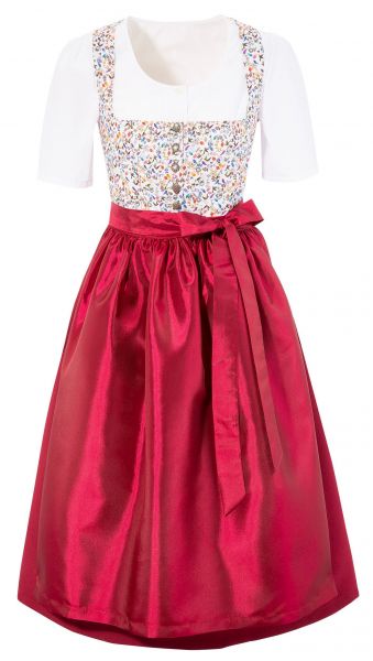 B-Ware / 2. Wahl Dirndl midi 70 cm Attenbrunn bunt rot Set 3-tlg. Naber Collection