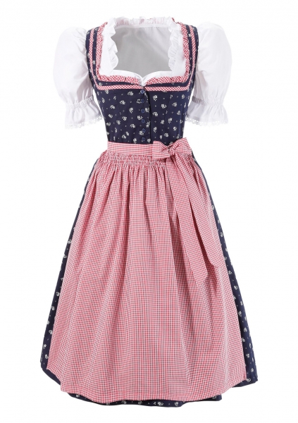 Dirndl midi 68cm Marktrodach dunkelblau blau rot Set 3-tlg. Naber Collection