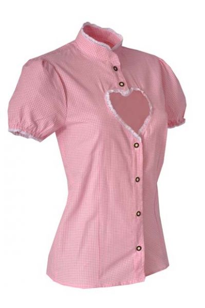 Trachtenbluse Helen rosa Karo mit Herzausschnitt