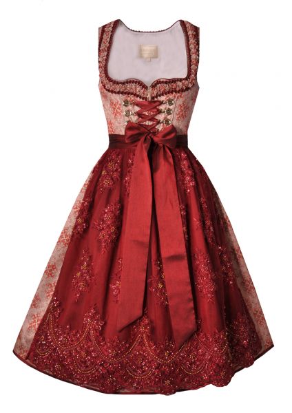 Dirndl 68cm Linsenmühle rot beige Krüger