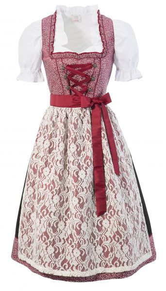 Dirndl lang 75 cm Herrngiersdorf weinrot rot Trachtenset 3-tlg. Naber Collection