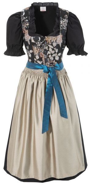 B-Ware / 2. Wahl Dirndl- Set 3-tlg. midi 70 cm Jechling schwarz beige Naber Collection