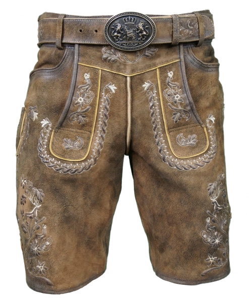 Lederhose kurz Alex Wildbock eiche hellbraun mit Gürtel TrachtenRebell