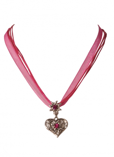 Dirndlkette Lauterhofen pink fuchsia Herz und Edelweis v. Wolkenweis