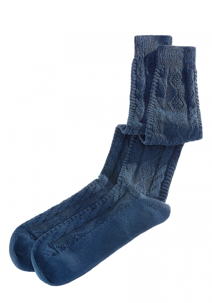 Trachtenkniestrumpf Socken Reichertshausen blau Zopfmuster