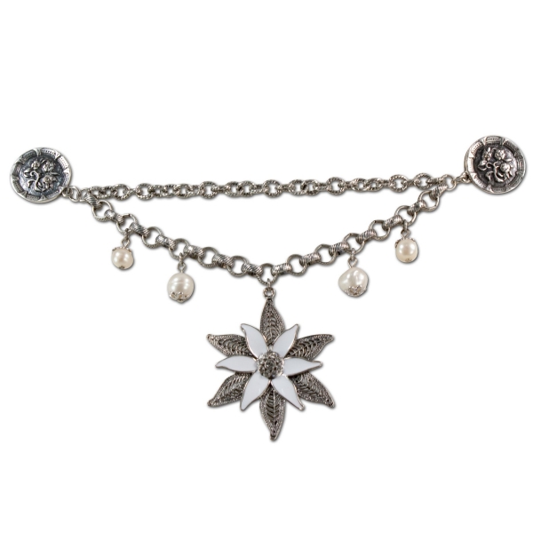 Trachten Pin-Charivari Glamour-Edelweiss altsilber-farben Alpenflüstern