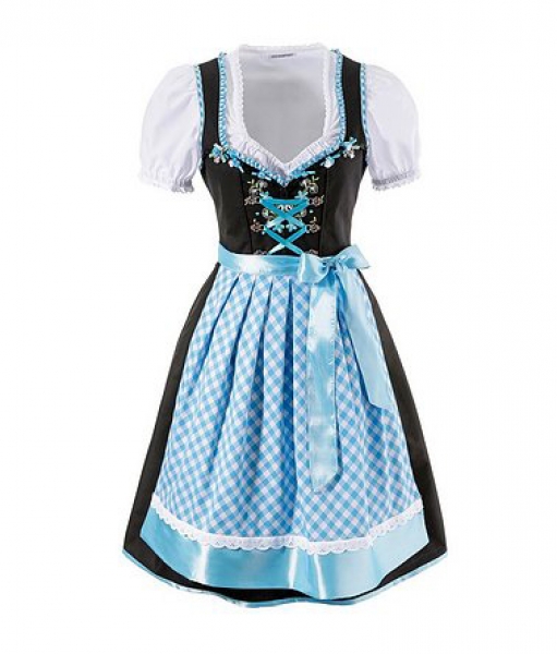 B-Ware / 2. Wahl - Dirndl midi 60 cm schwarz/hellblau Set 3-tlg. Wolperdinger