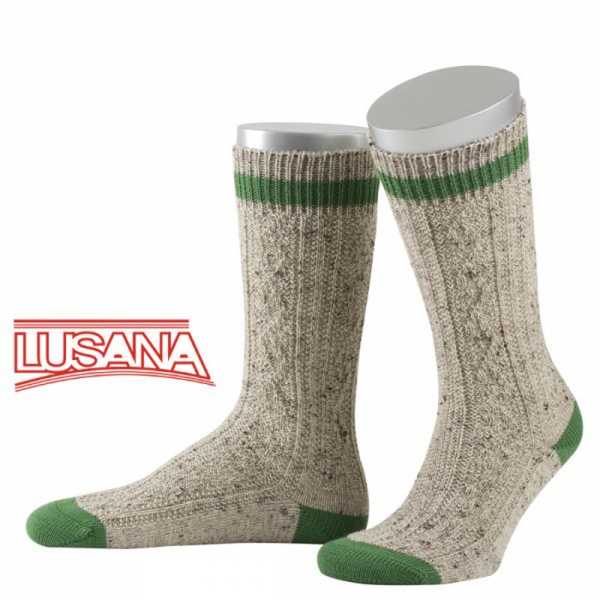 Schopper Trachtensocken Engelsberg Loden-Tweed beigemeliert/smaragdgrün Lusana