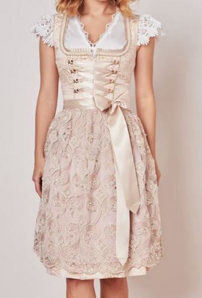 B-Ware / 2. Wahl - Dirndl midi 60cm Lari beige gelb gold mit Schürze Krüger