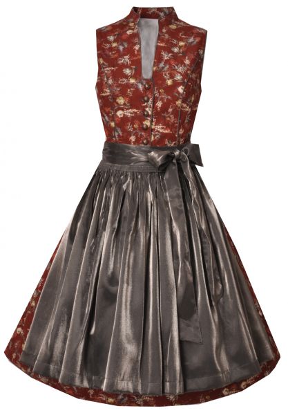 Dirndl hochgeschlossen midi 65 cm Ottensoos bordeaux/grau Fuchs