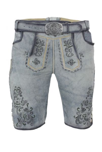 Lederhose kurz Hasenwinkel grau mit Gürtel Fuchs