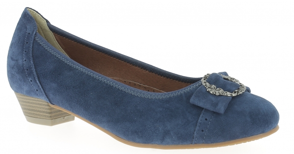 Trachtenschuhe Ballerinas Lindberg blau navy Leder mit Metallschnalle Hirschkogel