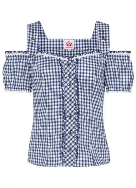 Trachtenbluse Görlitz dunkelblau Karo Spieth & Wensky