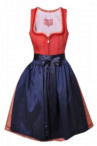 B-Ware / 2. Wahl - Dirndl mini 50cm Langwinkl rot blau mit Schürze Krüger