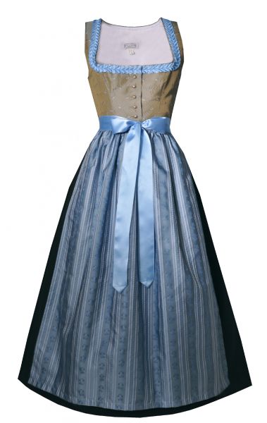 B-Ware / 2. Wahl Dirndl lang 93cm Zierbergau taupe hellblau schwarz Hannah Collection