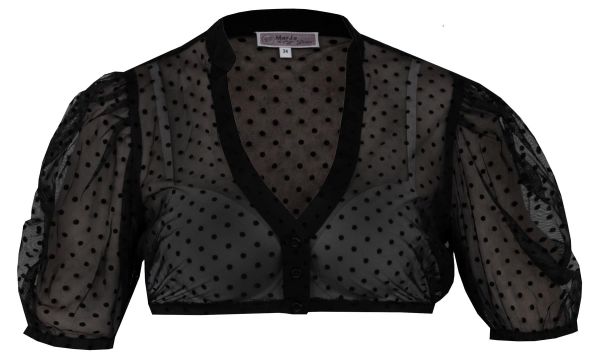 Dirndlbluse Zeitlarn schwarz Puffärmel transparente Spitze Marjo