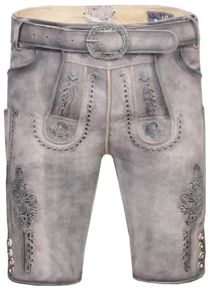 Trachtenhose Lederhose kurz Benedikt granit grau mit Gürtel Marjo