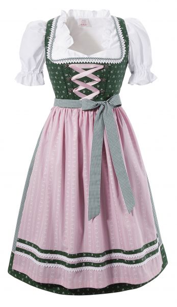 B-Ware / 2. Wahl - Dirndl midi 70 cm Isgier grün rosa 2-tlg. Naber Collection