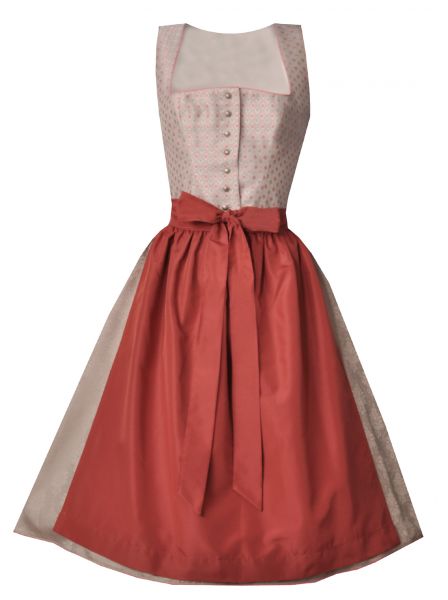 Dirndl midi 68 cm Unterweilenbach beige natur rot Hannah Collection