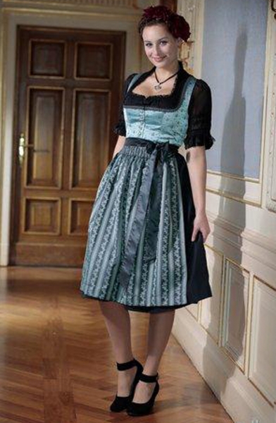 Dirndl midi 70 cm Designerdirndl Bodenmais aqua schwarz Turi Landhaus