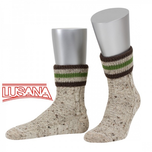 Umschlag-Trachtensocken Ellgau 3-farbig beigemeliert/braun/apfelgrün Lusana