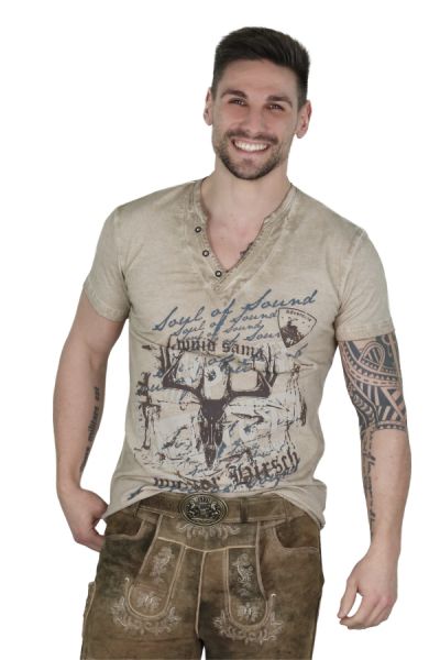 Herren Trachtenshirt Leistmühle sand beige Fuchs Trachtenmoden