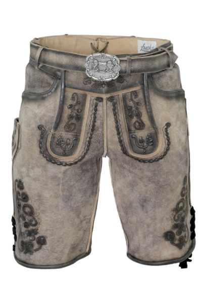 Lederhose kurz Schockenmühle hellbraun schwarz wolf mit Gürtel Fuchs