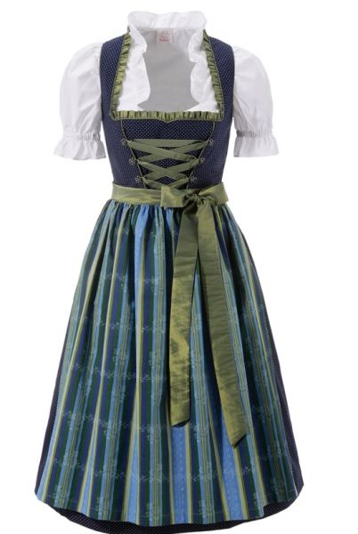 B-Ware / 2. Wahl - Dirndl midi 70 cm Tröglersrieth blau grün Trachtenset 3-tlg. Naber Collection