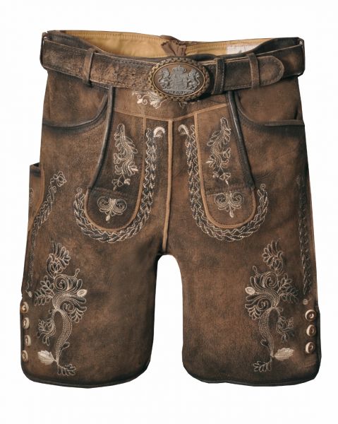 Lederhose kurz Ziegelwalln braun mit Gürtel Fuchs