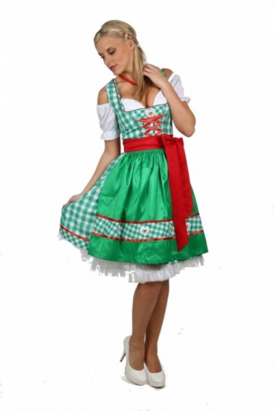 Dirndl midi 60 cm Elvira grün/rot Fuchs