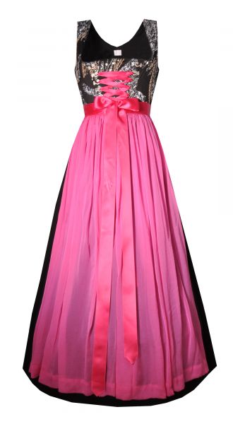 Dirndl Designerdirndl lang 93cm Unterschops schwarz pink leo Hannah Collection