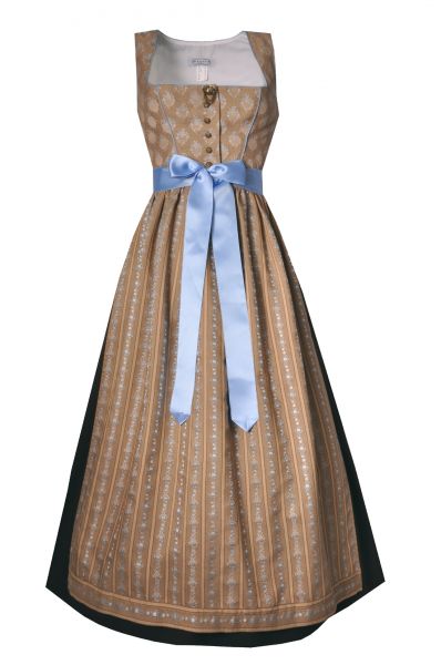 Dirndl Designerdirndl lang 89cm Kobelsberg taupe hellblau braun Hannah Collection