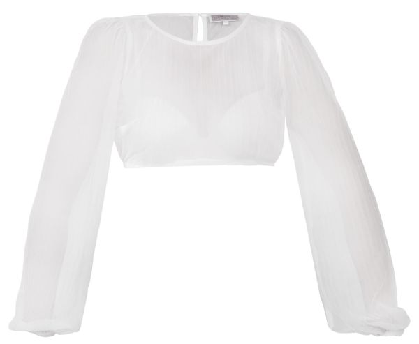 Dirndlbluse Gremsdorf offwhite lang Puffärmel transparente Spitze Marjo