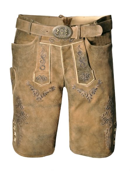 Lederhose Trachtenhose kurz Konrad zirbe braun antik mit Gürtel Maddox