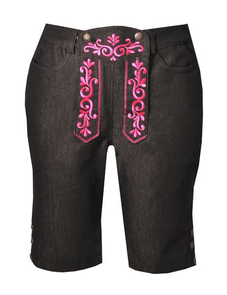 Trachtenjeans Rabenhof schwarz pink Stickereien Short