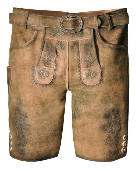 Lederhose kurz Dörflas braun grün mit Gürtel Fuchs