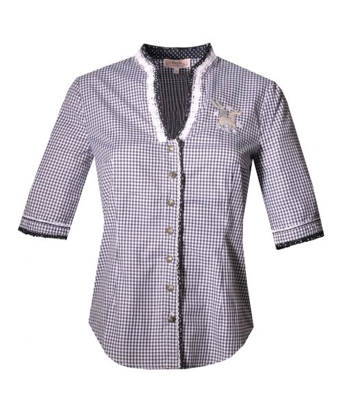 Trachtenbluse Sandy dunkelblau kariert Marjo