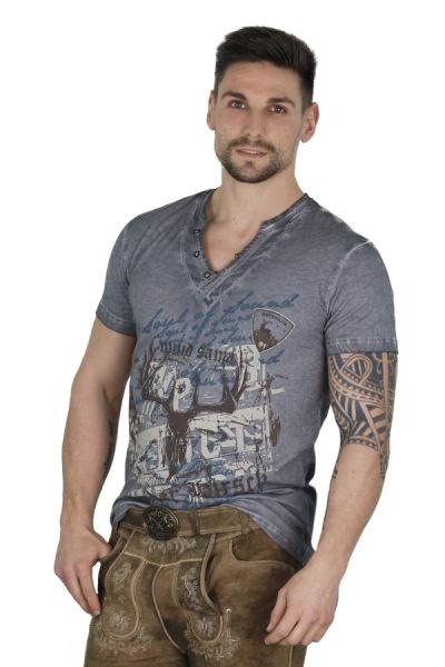 Herren Trachtenshirt Leistmühle grau Fuchs Trachtenmoden